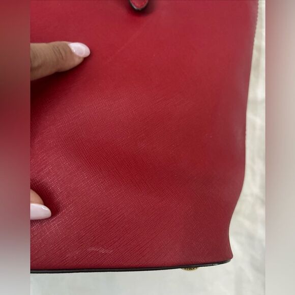 Michael Kors Leather Snap Pocket Tote Red Handbag - Picture 7 of 16